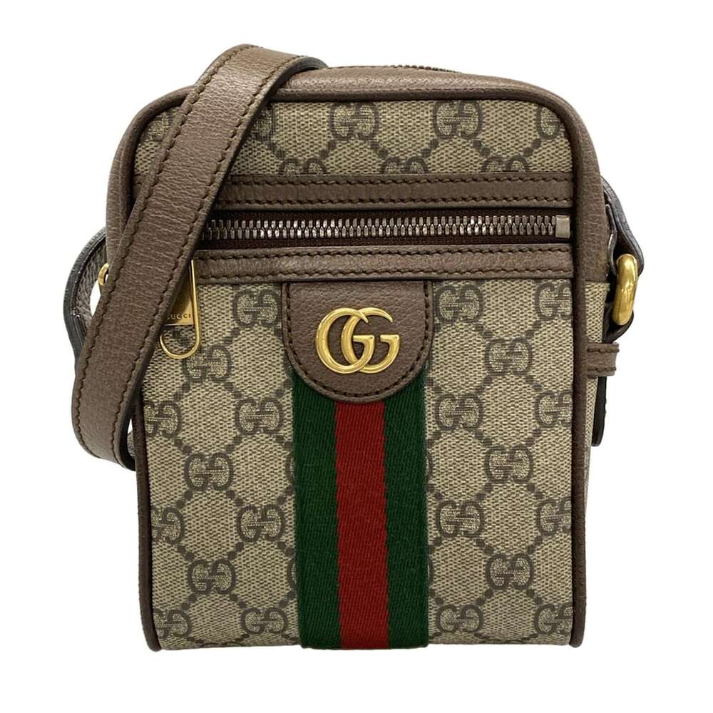 Gucci Ophidia Shoulder Bag 598127 Gray Dark Brown Multi PVC Leather